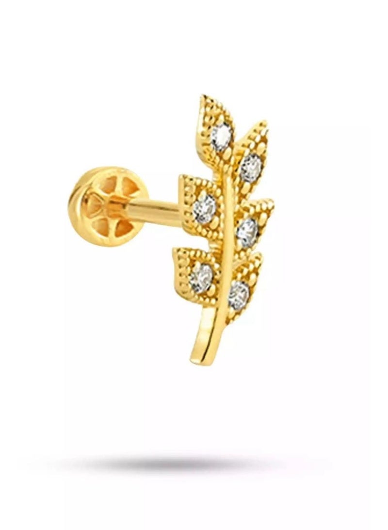 روبي آرت الذهب حلق أذن بتصميم ورقة شجر من الذهب الخالص عيار 18 قيراطًا، مضاد للحساسية، 0.7 جرام - Image 1